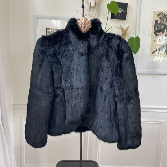 Vintage 70s Viki Black Soft Rabbit Fur Coat M - Picture 1 of 10
